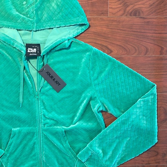 NWT Jolie & Joy Green Velour Embossed Full Zip Up Hoodie Sweater Jacket - Picture 2 of 10